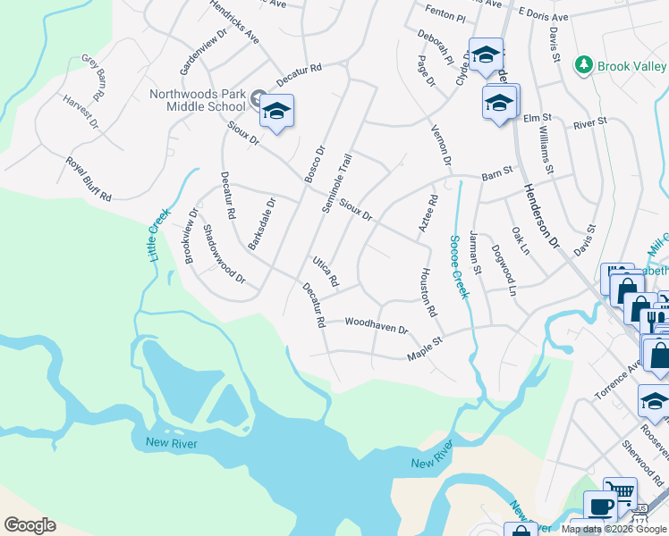 map of restaurants, bars, coffee shops, grocery stores, and more near 400 Cheyenne Road in Jacksonville