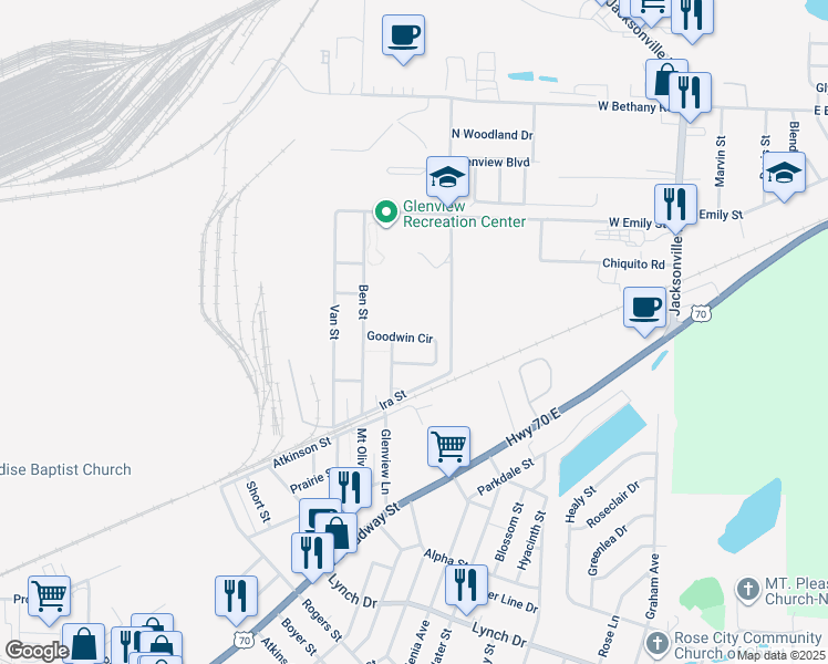 map of restaurants, bars, coffee shops, grocery stores, and more near 8 Goodwin Circle in North Little Rock