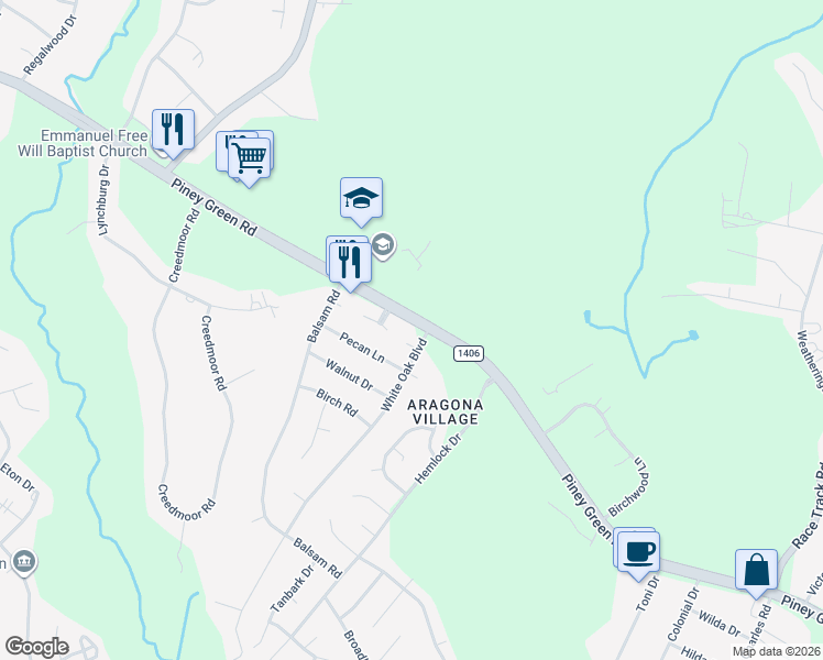 map of restaurants, bars, coffee shops, grocery stores, and more near 1070 Piney Green Road in Jacksonville