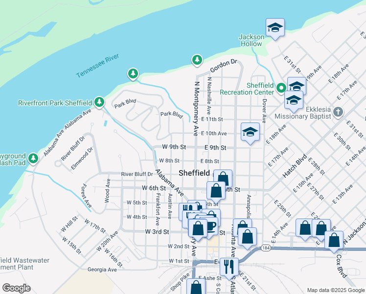 map of restaurants, bars, coffee shops, grocery stores, and more near 200 West 9th Street in Sheffield