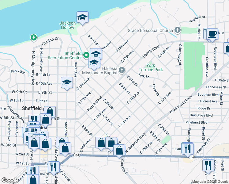 map of restaurants, bars, coffee shops, grocery stores, and more near 1507 East 29th Street in Sheffield