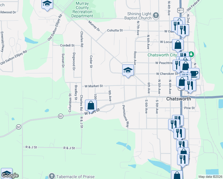 map of restaurants, bars, coffee shops, grocery stores, and more near 130 9th Avenue in Chatsworth