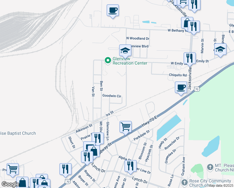 map of restaurants, bars, coffee shops, grocery stores, and more near 8 Goodwin Circle in North Little Rock