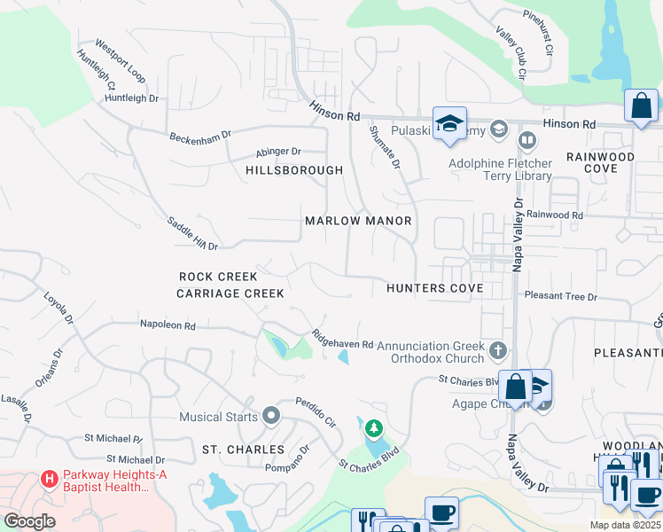 map of restaurants, bars, coffee shops, grocery stores, and more near 13020 Morrison Road in Little Rock