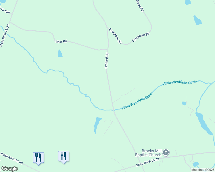 map of restaurants, bars, coffee shops, grocery stores, and more near 1544 Orchard Road in Cheraw