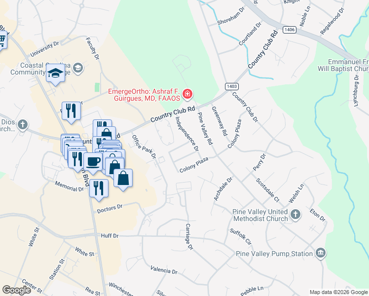 map of restaurants, bars, coffee shops, grocery stores, and more near 2007 Colony Plaza in Jacksonville