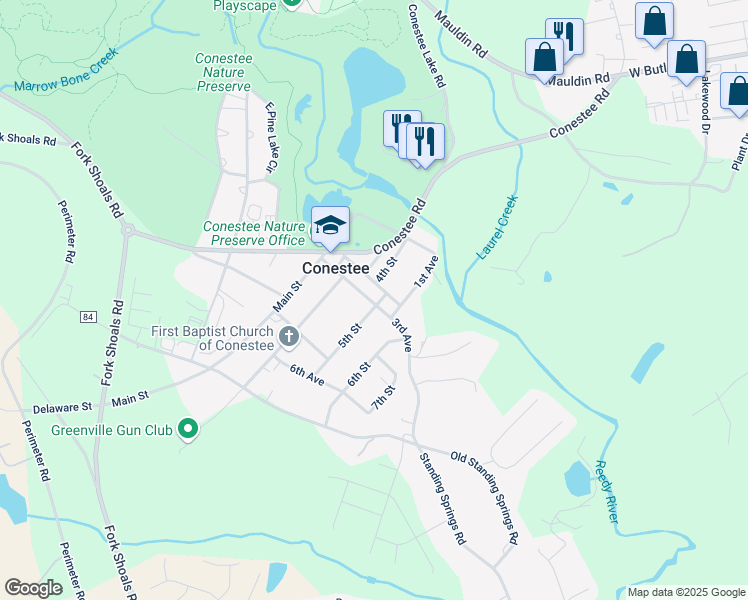 map of restaurants, bars, coffee shops, grocery stores, and more near 115 3rd Avenue in Greenville