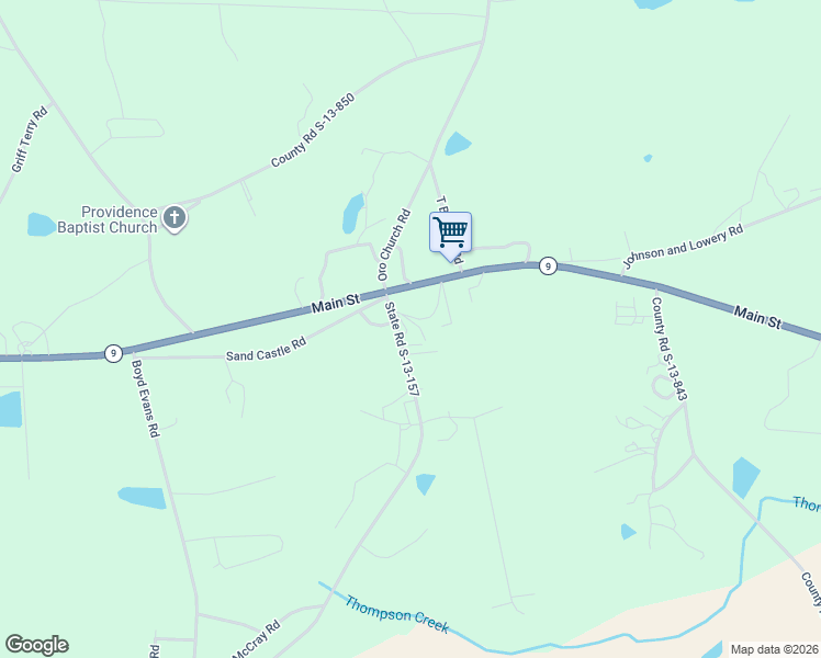 map of restaurants, bars, coffee shops, grocery stores, and more near 119 Coon Creek Road in Pageland