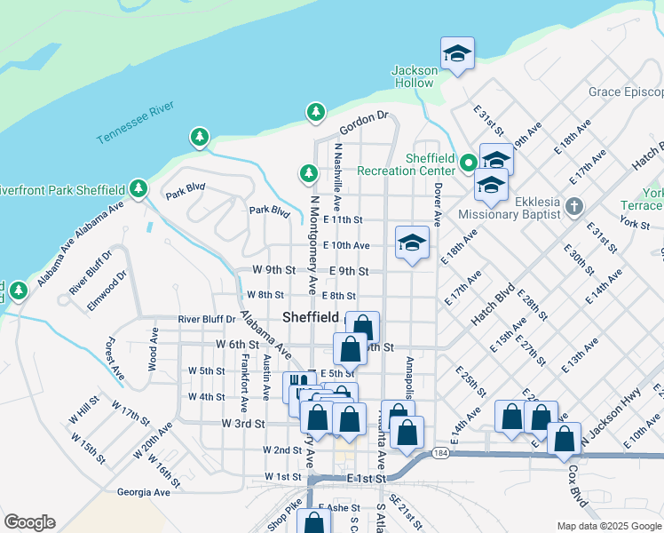 map of restaurants, bars, coffee shops, grocery stores, and more near 105 East 9th Street in Sheffield