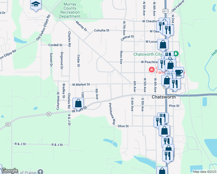 map of restaurants, bars, coffee shops, grocery stores, and more near 127 School Street in Chatsworth