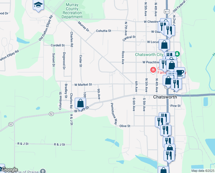 map of restaurants, bars, coffee shops, grocery stores, and more near 127 School Street in Chatsworth