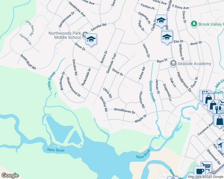 map of restaurants, bars, coffee shops, grocery stores, and more near 402 Cheyenne Road in Jacksonville