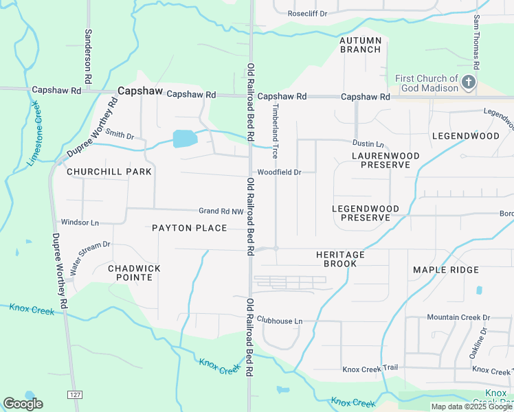 map of restaurants, bars, coffee shops, grocery stores, and more near 1279 Old Railroad Bed Road in Madison