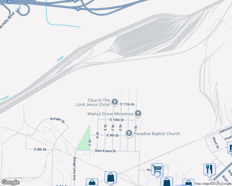 map of restaurants, bars, coffee shops, grocery stores, and more near 1113 G Street in North Little Rock