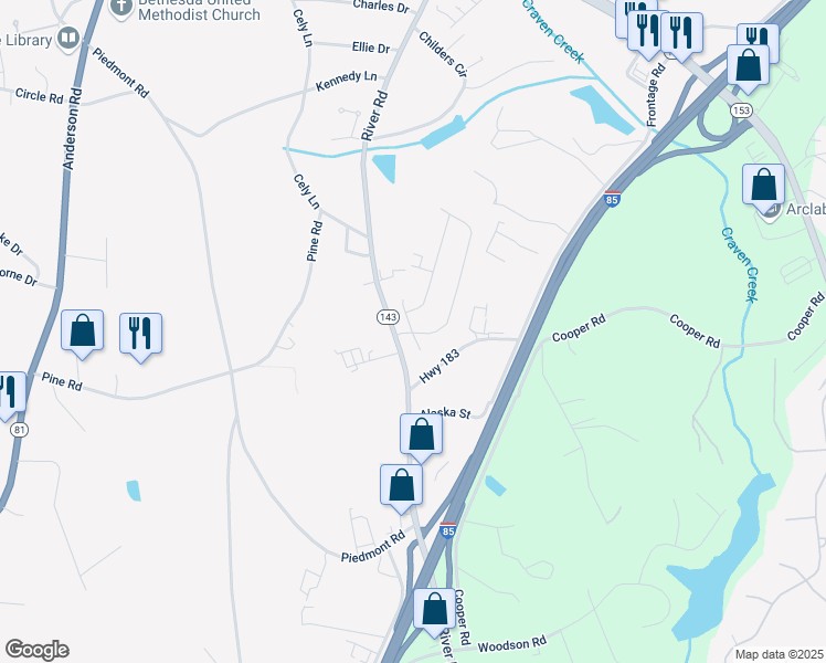 map of restaurants, bars, coffee shops, grocery stores, and more near 120 Rivermill Place in Piedmont