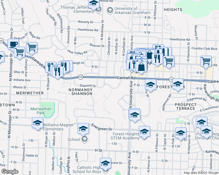 map of restaurants, bars, coffee shops, grocery stores, and more near 306 McMillen Trail in Little Rock