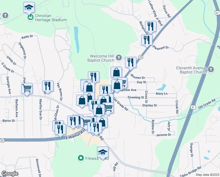 map of restaurants, bars, coffee shops, grocery stores, and more near 213 Nashville Street in Dalton