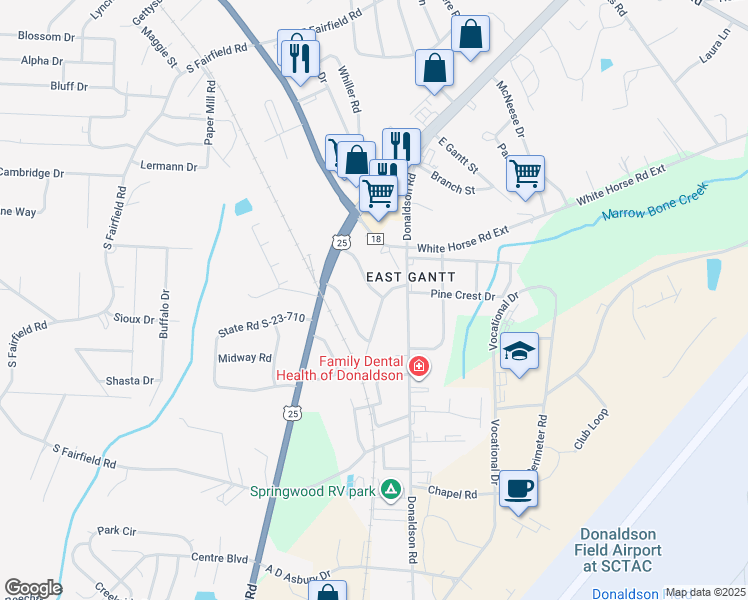 map of restaurants, bars, coffee shops, grocery stores, and more near 10 Mayflower Avenue in Greenville