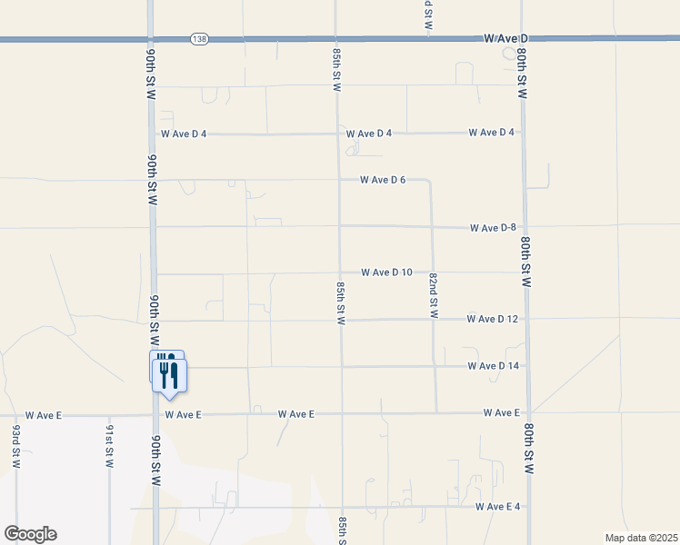 map of restaurants, bars, coffee shops, grocery stores, and more near West Avenue D 10 in Lancaster