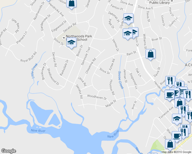 map of restaurants, bars, coffee shops, grocery stores, and more near 307 Creon Court in Jacksonville