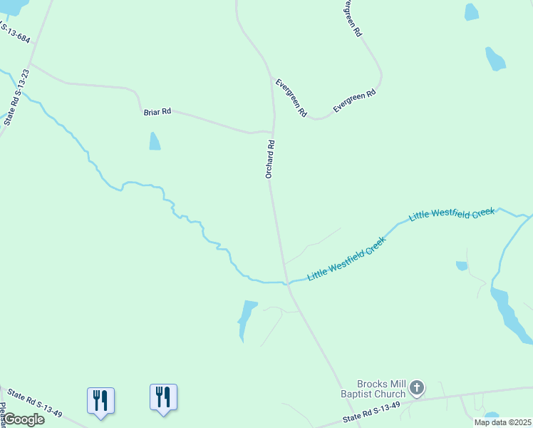 map of restaurants, bars, coffee shops, grocery stores, and more near 1544 Orchard Road in Cheraw