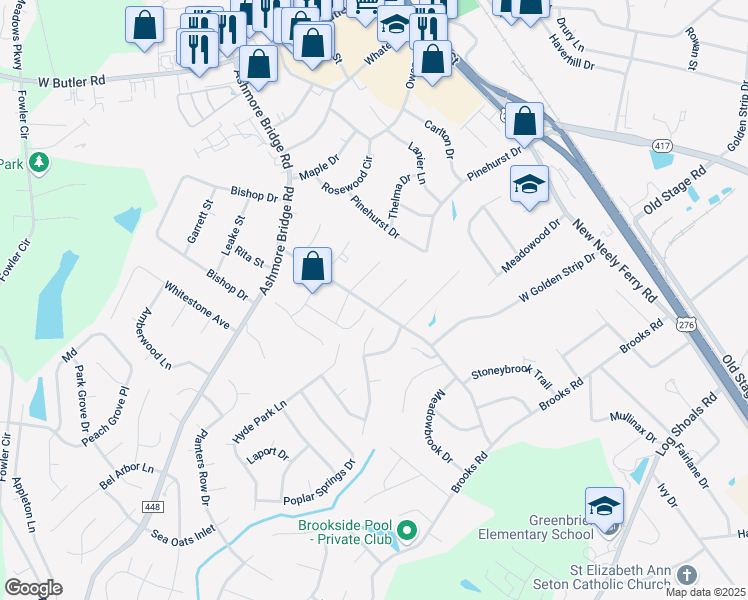 map of restaurants, bars, coffee shops, grocery stores, and more near 212 Adams Mill Road in Mauldin