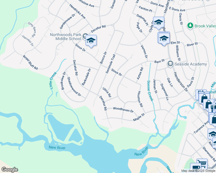map of restaurants, bars, coffee shops, grocery stores, and more near 403 Cheyenne Road in Jacksonville