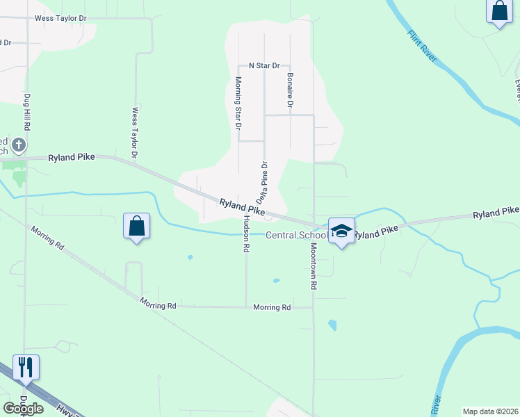 map of restaurants, bars, coffee shops, grocery stores, and more near 852 Ryland Pike in Huntsville