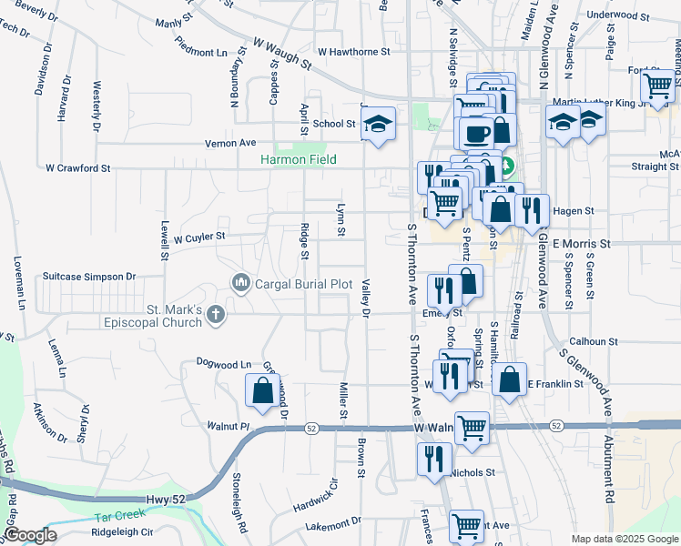 map of restaurants, bars, coffee shops, grocery stores, and more near 600 Kenilworth Court in Dalton