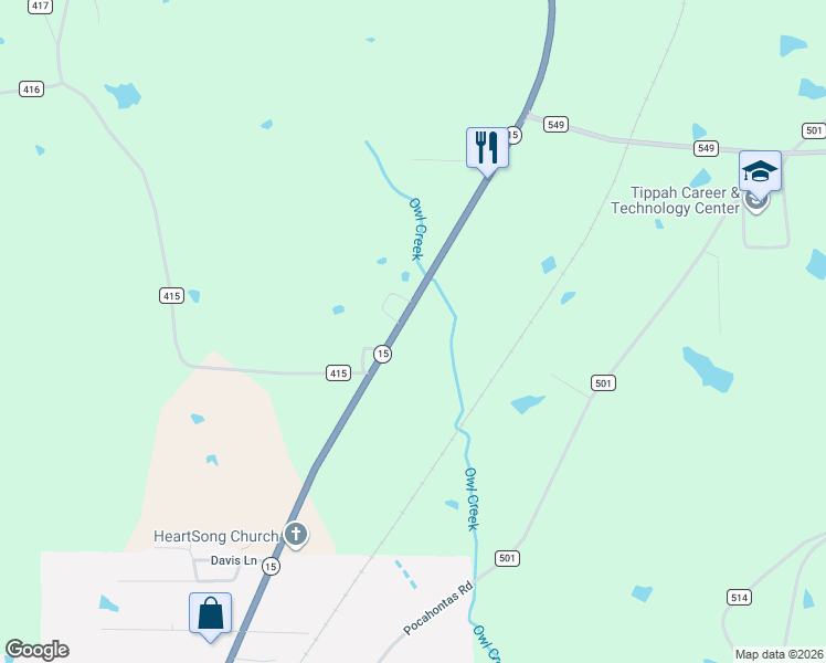 map of restaurants, bars, coffee shops, grocery stores, and more near 14820 Highway 15 in Ripley