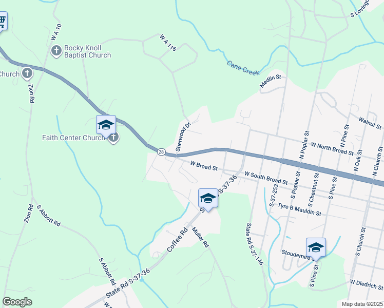 map of restaurants, bars, coffee shops, grocery stores, and more near 301 West Main Street in Walhalla