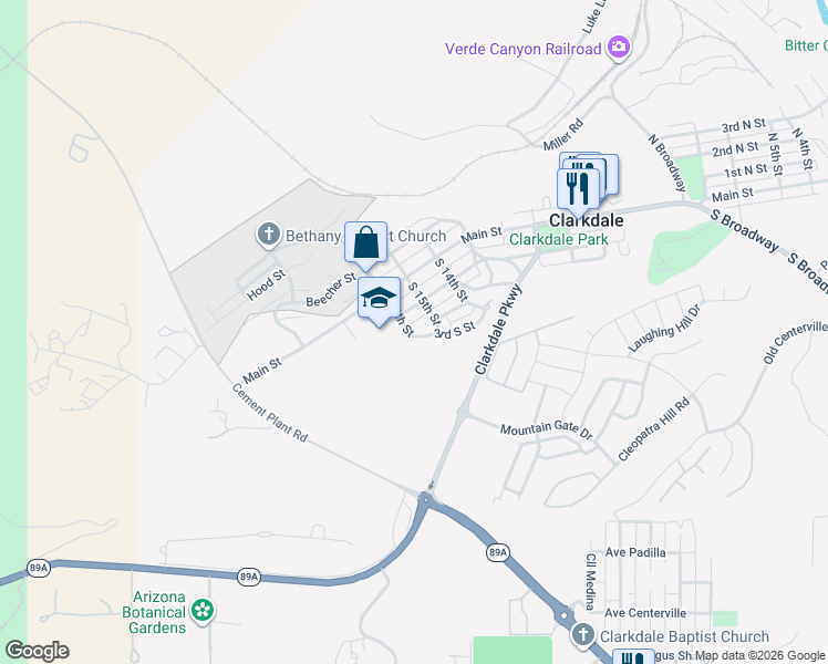 map of restaurants, bars, coffee shops, grocery stores, and more near 1516 South 16th Street in Clarkdale