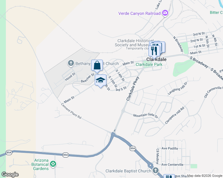 map of restaurants, bars, coffee shops, grocery stores, and more near 1516 South 16th Street in Clarkdale
