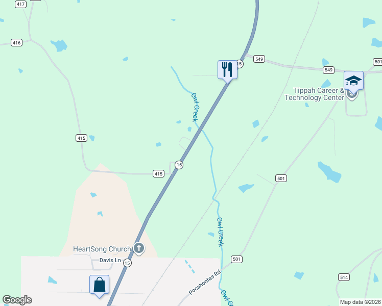 map of restaurants, bars, coffee shops, grocery stores, and more near 14820 Highway 15 in Ripley