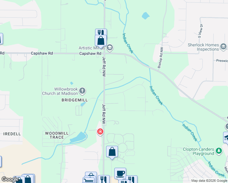map of restaurants, bars, coffee shops, grocery stores, and more near 100 Ce-Lee Drive Northwest in Huntsville