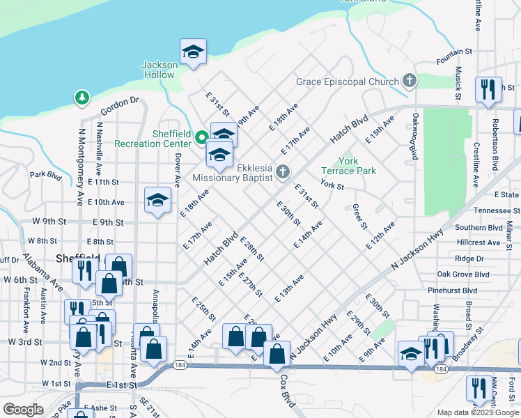 map of restaurants, bars, coffee shops, grocery stores, and more near 1507 East 29th Street in Sheffield