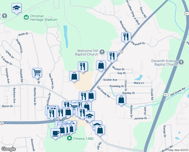 map of restaurants, bars, coffee shops, grocery stores, and more near 213 Nashville St in Dalton