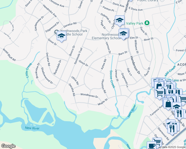 map of restaurants, bars, coffee shops, grocery stores, and more near 304 Creon Court in Jacksonville