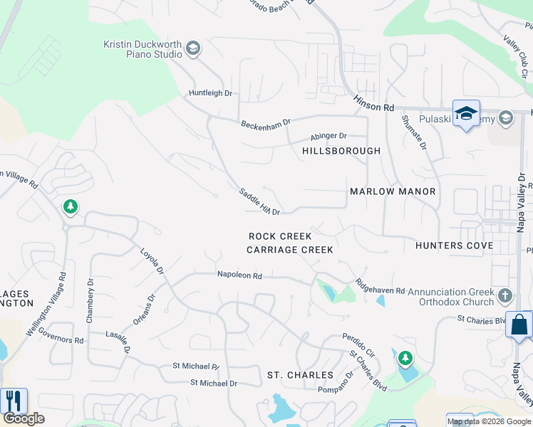 map of restaurants, bars, coffee shops, grocery stores, and more near 13504 Ridgehaven Road in Little Rock