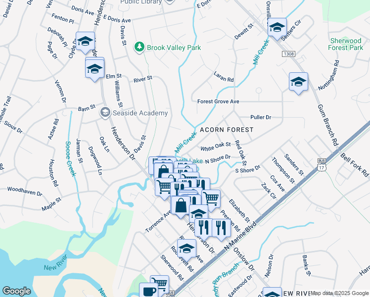 map of restaurants, bars, coffee shops, grocery stores, and more near 11 Dewitt Street in Jacksonville