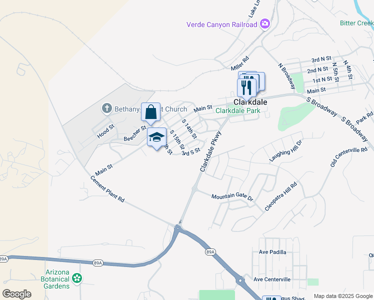 map of restaurants, bars, coffee shops, grocery stores, and more near 1412 2nd South Street in Clarkdale