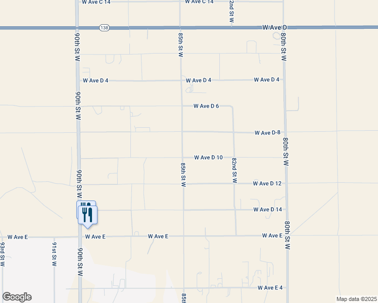 map of restaurants, bars, coffee shops, grocery stores, and more near Avenue D-10 in Lancaster