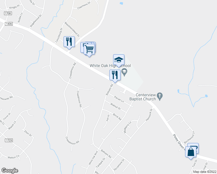 map of restaurants, bars, coffee shops, grocery stores, and more near 94 Balsam Road in Jacksonville