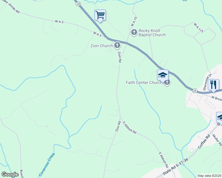 map of restaurants, bars, coffee shops, grocery stores, and more near 250 Zion Road in Walhalla