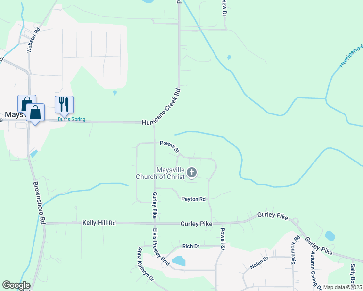 map of restaurants, bars, coffee shops, grocery stores, and more near 204 Powell Street in Gurley