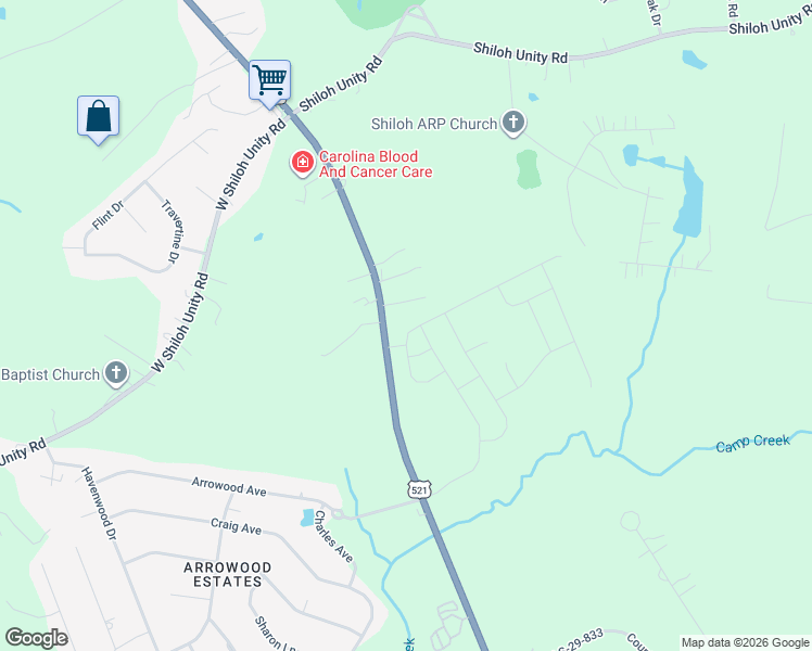 map of restaurants, bars, coffee shops, grocery stores, and more near 2260 Charlotte Highway in Lancaster