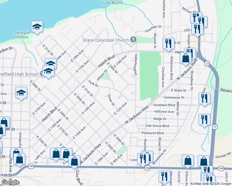 map of restaurants, bars, coffee shops, grocery stores, and more near 1401-1451 Parsons St in Sheffield