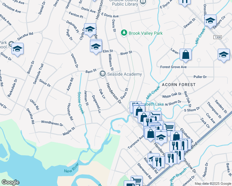 map of restaurants, bars, coffee shops, grocery stores, and more near 511 Williams Street in Jacksonville