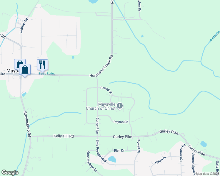 map of restaurants, bars, coffee shops, grocery stores, and more near 204 Powell Street in Gurley