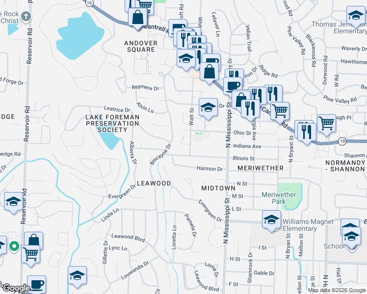 map of restaurants, bars, coffee shops, grocery stores, and more near 16 Glen Abbey Court in Little Rock